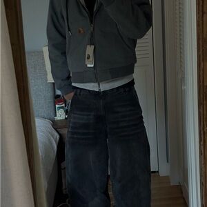 Carhartt Dark Gray Hoodie with Brown Logo Patch